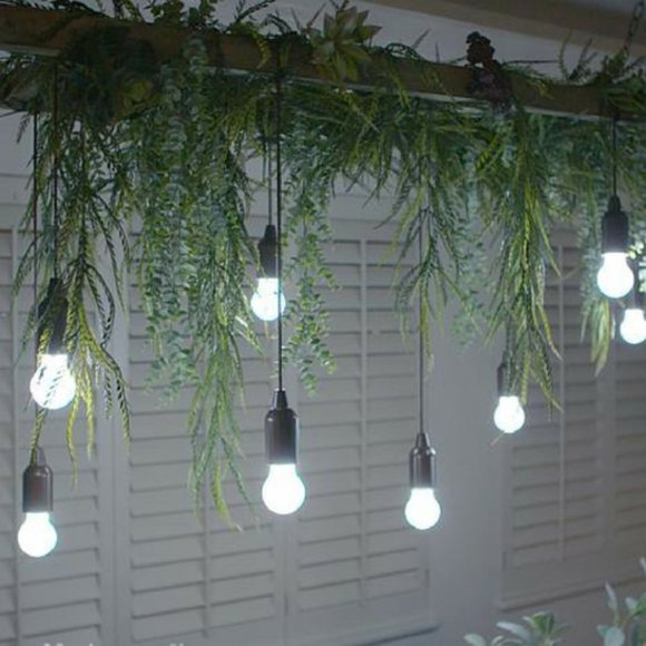 Hanging String LED Pull Lights 6-pack Indoor/Outdoor Remote Brown Wood Look - Picture 2 of 5